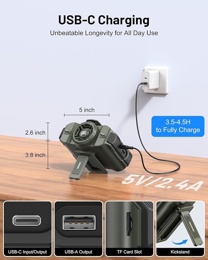 BLAVOR Portable Waist Fan, 5 Speeds Rechargeable Fan with Bluetooth Speaker & Flashlight, 40H Runtime, 16000RPM Strong Airflow, Personal Cool Clip Fans Under Shirt Belt for Outdoor, Work, Camping