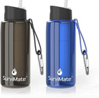 SurviMate Purified Water Bottle for Camping, Hiking, Backpacking and Travel, BPA Free with 5-Stage Intergrated Filter Straw