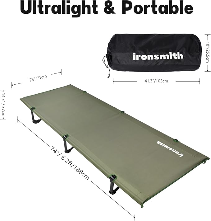 Camping Cot, Portable Camping Bed for Adults Children,Ironsmith Foldable Sleeping cots for Hiking,Camping,Travel,Support 330LB,Foldable Bed for Office nap