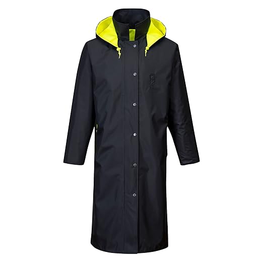 UH447 Waterproof Reversible Raincoat Hi Vis Reflective Long Safety Rain Jacket Yellow/Black, Large