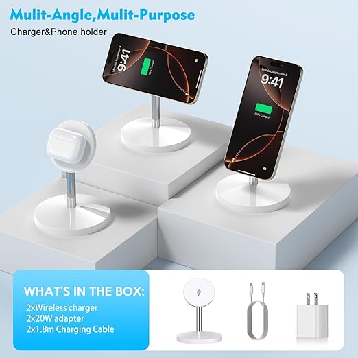 Magnetic Wireless Charger iPhone Charger Stand Stand Mag Safe Pad,2Pack Fast Mag-Safe Charging Station for iPhone 16 ProMax/16 Plus/15/14/13/12 Apple Magnet Wireless Charging Station/AirPods Pro 2/3/4