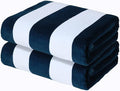 Exclusivo Mezcla 2 Pack Cotton Oversized 35x70 Inches Cabana Stripe Beach Towels, Super Absorbent Soft Plush Pool Bath Towel (Dark Navy)