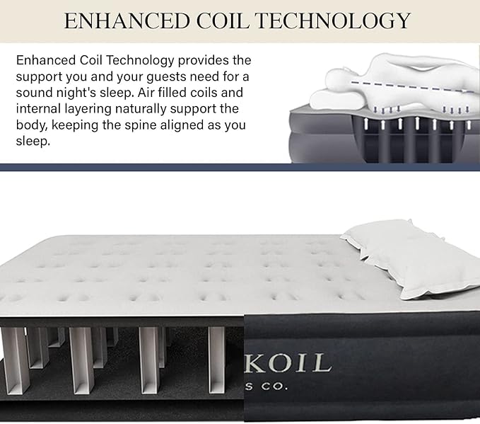 King Koil Premium Luxury Plush Pillow Top Queen Size Air Mattress with Built-in High-Speed Pump for Home, Camping, Guests,13" Inflatable Double High Blow Up Airbed, Durable Waterproof, 1-Year Warranty