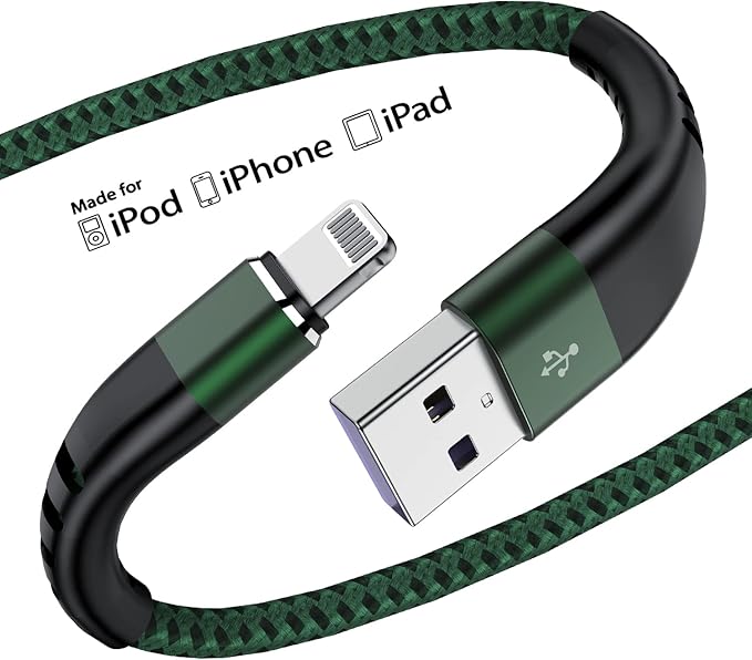 Essri 2Pack for iPhone Charger Cord 1FT, Lighting Cable 1 Feet to USB Charging Cable, Nylon Braided Charging Cord 1 Foot Compatible with iPhone 14 13 12 11 X XS XR 15 Pad-Green