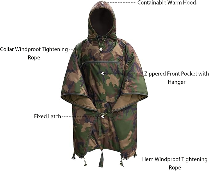 LOOGU Camo Blanket Waterproof Insulation Poncho Liner for Outdoor Camping, Hiking, Hunting, Survival, Backpacking, Picnicking