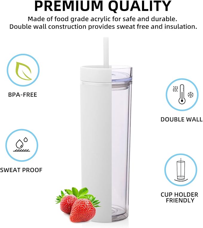 Volhoply 20oz Plastic Skinny Tumblers Bulk 4 Pack,Double Wall Tumbler with Lid and Straw,Reusable Travel Coffee Mug,BPA Free Matte Acrylic Water Cups with Straw for Party,DIY Gifts(Assorted, 4 Set)
