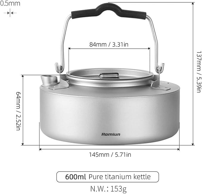 Camping Kettle Titanium Camp Tea Coffee Pot Portable Lightweight Tea Kettle Teapot Fast Heating Campfire Kettle for Stove Top, Boiling Water, Outdoor, Hiking, Camping, Picnic, Traveling