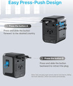 Universal Travel Adapter, VINTAR International Power Adapter with 6A 3 USB C and 2 USB Ports, All in One Travel Essentials Plug Adapter, Worldwide Outlet Converter for Europe UK USA AUS(Type C/G/A/I)