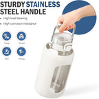 BLUEGO 84oz Water Bottle Glass with Stainless Steel Handle Large 2.5l Water Bottle with Time Markers and Silicone Sleeve Half Gallon Water Jug BPA Free for Gym Daily Use, White