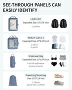 ECOHUB 5 Set Compression Packing Cubes for Suitcases Organiser Bags Set Travel Essentials with Shoe Bag for Traveling Tear-resistant Travel Accessories with ID Tag Expandable Packing Bags(All Blue)