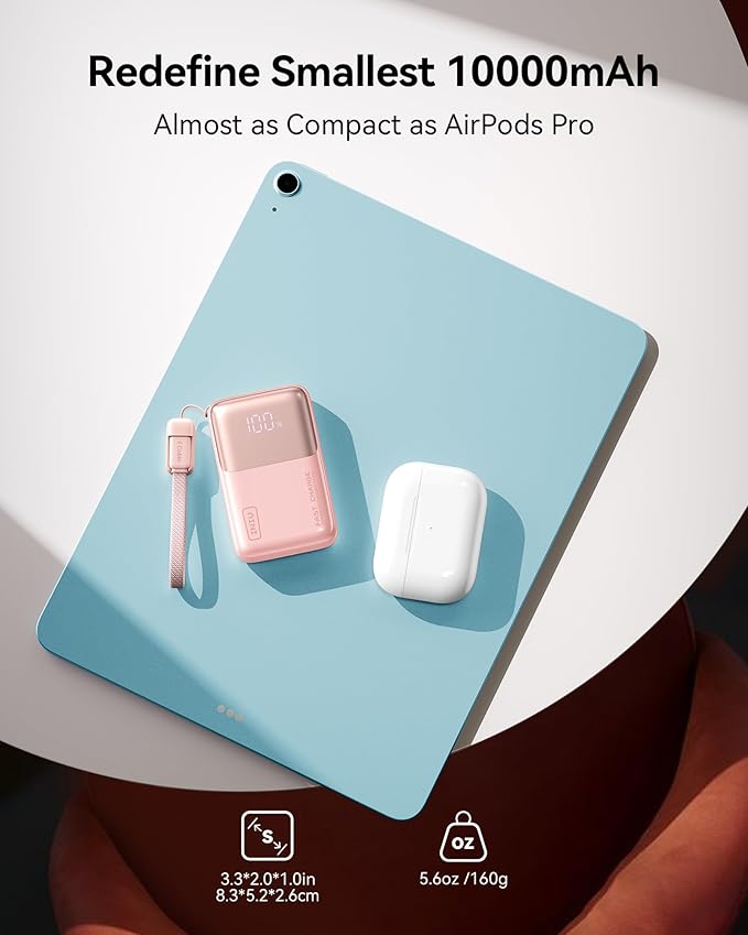 INIU Pocket Size Portable Charger, Ultra Small 10000mAh 45W PD Power Bank, USB C in&Out Fast Charging Battery Pack, Travel Essentials Powerbank for iPhone 17 16 15 14 Pro Air, iPad, Samsung S24 etc