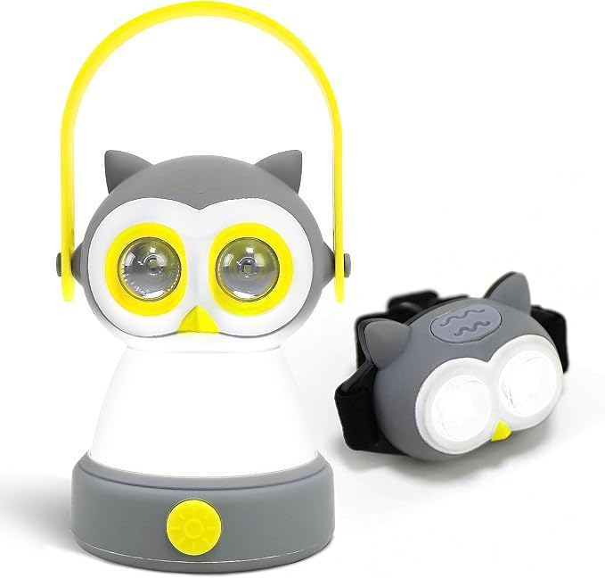 Portable LED Camping Lantern, Head Lamp Kit, Lightweight Battery Powered LED Flashlight for Indoor Outdoor, Kids Camping Gear Gift for Children's Day, Birthday, Easter, Adventure(Owl Set)