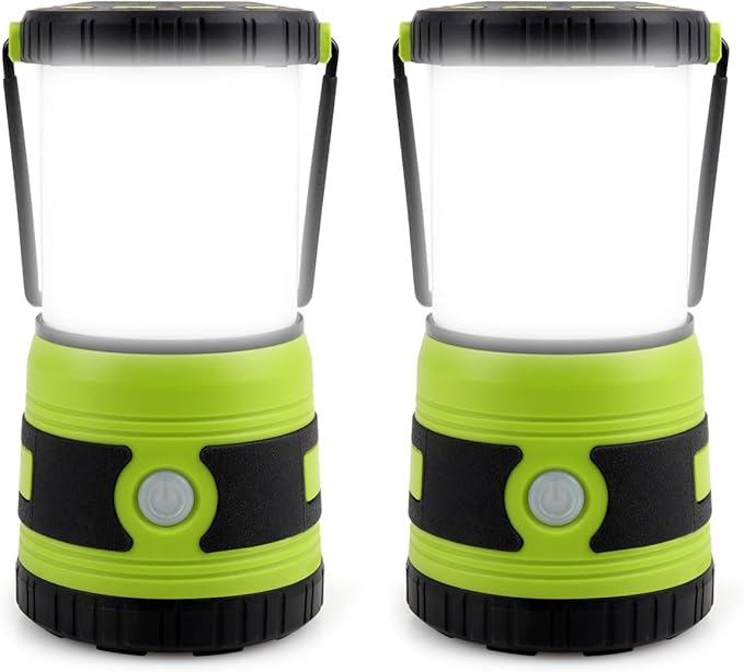 LED Camping lamp Super Bright 1500 lumens 4 Light Modes Dimmable searchlight Battery-Powered Emergency lamp Suitable for Night Hiking Tent Lighting Emergencies Power outages (Green X2)