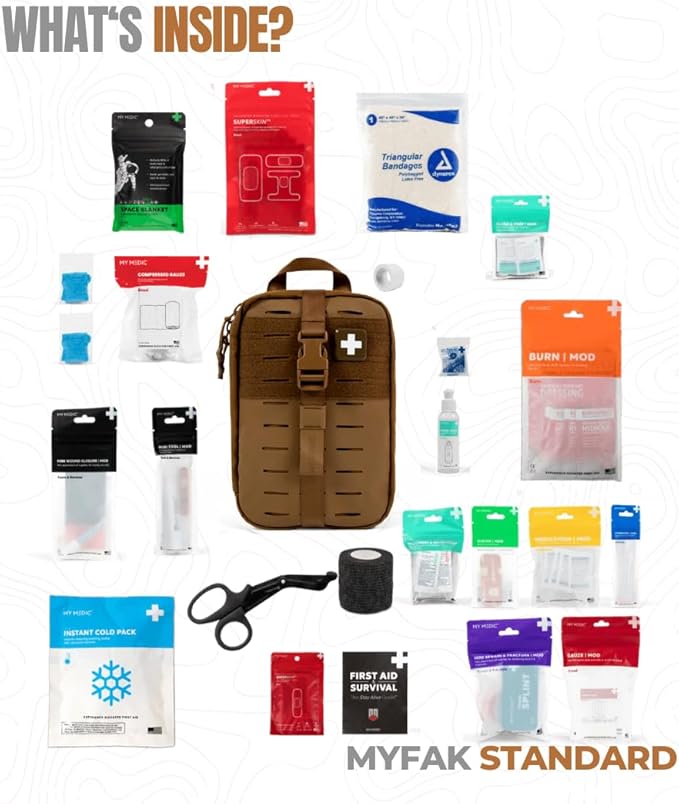 MY MEDIC MyFAK Standard - Ifak First Aid Kit - HSA FSA Eligible - 132 Life Saving Trauma and Medical Items - Survival Kit for Camping or Your Car - Coyote
