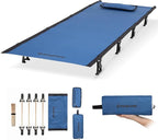 KingCamp Ultralight Camping Cot, Portable Folding Tent Camping Bed, Heavy Duty Sleeping Bed with Pillow for Adults Outdoor Backpacking Travel Hiking, Supports 350LBS, Blue/Black