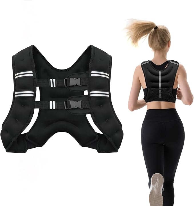 Weighted Vest for Woman Men,6lb/8lb/12lb/16lb/20Lb/25lb Weight Vest with Reflective Stripe Adjustable Buckle Strap Back Pocket Workout Strength Training Walking Jogging Running