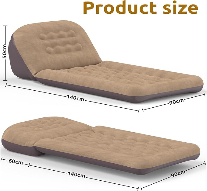 Inflatable Camping Air Mattress with Adjustable Backrest-Inflatable Lounge Sofa Chair Single Portable Bed for Home or Outdoor Relaxing