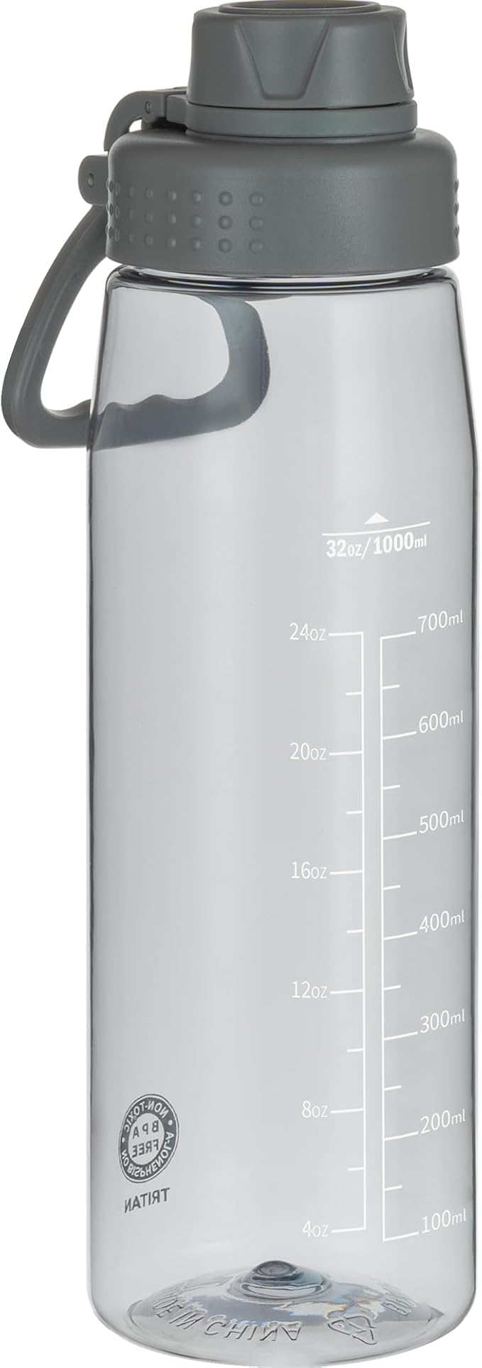 Water Bottle 32oz, clear water bottle with Spout Lid and Carry Handle, Reusable, Tritan, BPA Free, Hiking Water Bottle Suitable for Travel, Outdoors, Gym, Travel, Home, School (Gray)