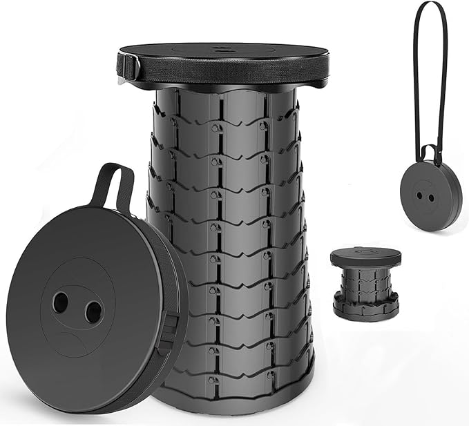 WESAPPINC Upgraded Collapsible Stool, Lightweight & Sturdy,Max 400lbs Portable Retractable Telescoping Stool Foldable Camping Stool for Adults Outdoor Hiking Garden BBQ Fishing (Black)