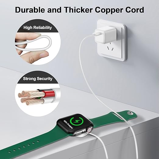 𝟐𝟎𝟐𝟔 𝐔𝐩𝐠𝐫𝐚𝐝𝐞𝐝 for Apple Watch Charger Magnetic Fast Charging Cable [Portable] Magnetic Wireless Charging Compatible with iWatch Series Ultra/10/9/8/7/6/SE/SE2/5/4/3/2-[3.3FT] White