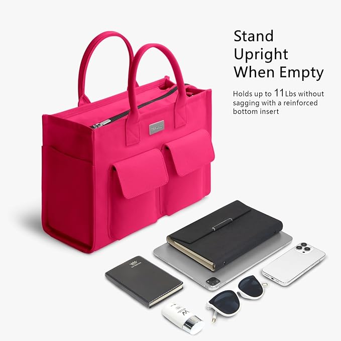 TOPDesign Heavy-Duty Canvas Tote Bag for Women, Adjustable Crossbody/Shoulder Handbag with 9 Pockets, Everything Tote