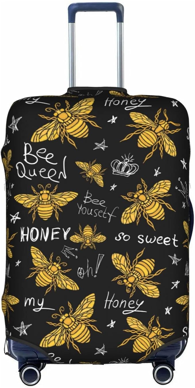 Travel Luggage Cover Suitcase Protector, Honey Bees Golden Luxury Thicker Washable Elastic Stretch Anti-scratch Baggage Cover with Concealed Zipper for Spinner Wheeled Suitcase Fits 25-28 Inch Luggage
