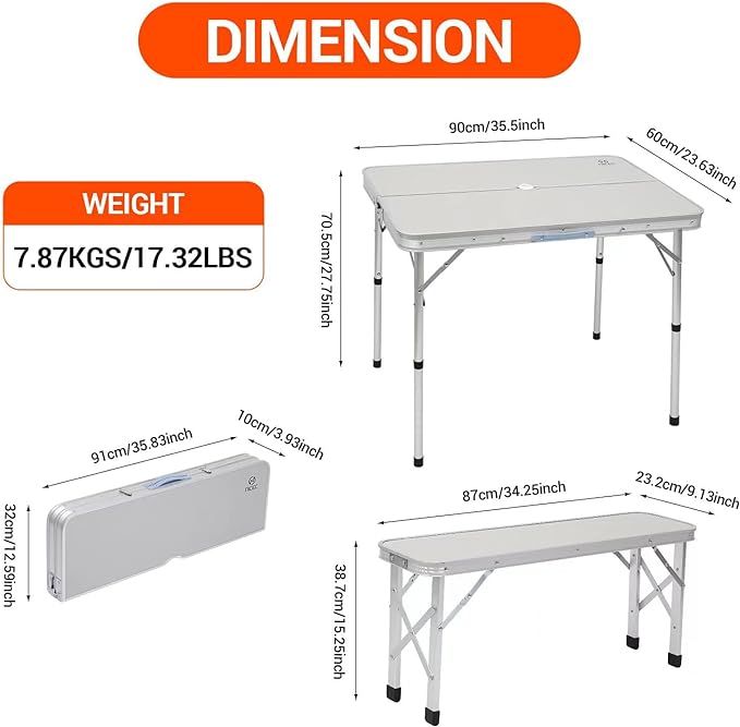 Nice C Folding Picnic Table, Portable Picnic Table, Folding Table with Bench, Outdoor Table and Chairs, Hole for Umbrella, Mesh net Storage, Backyard, Party, Outdoor, Lawn