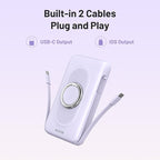 BLAVOR for Magsafe Portable Charger with Built-in Cables, PD 20W Fast Charging,10000mAh Magnetic Wireless Power Bank, Battery Pack with Stand for iPhone 15/14/13/12,Powerbank for Apple Watch(Purple)