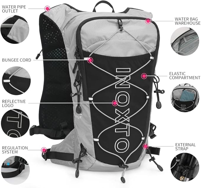 INOXTO Hydration Pack Backpack ，Water Backpack with 2L Leakproof Water Bladder, Running Hydration Vest for Man, Daypack for Cycling Motocross Climbing Trail Running