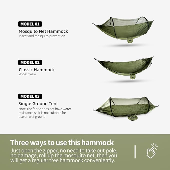 Hammock with Mosquito Net - Lightweight, Portable, 1 Person Hammock - for Camping, Hiking, Backpacking, Travel, a Festival, or The Beach