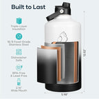 BUZIO 1 Gallon Water Bottle, 128oz Insulated Water Jug Double Walled Vacuum Stainless Steel Travel Flask (Cold for 48 Hrs), Leak Proof BPA-Free Large Canteen with Straw Lid, Black White