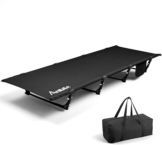 Ultralight Camping Cot Save Effort, Comfortable Camping Bed Supports 275 Lbs with Side Pocket, Compact Portable Backpacking Cot for Hiking, Travel, Truck, Beach, Office, Black