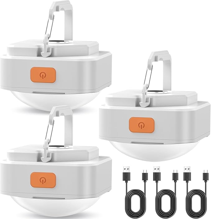 Rechargeable Camping Lights FLY2SKY 3Pcs White Tent Lights Mini Flashlight Portable LED Camping Lantern Survival Gear Camping Accessories for Hiking Backpacking Fishing Hurricane Emergency Outage