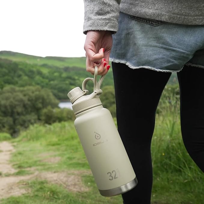 IDEUS Insulated Stainless Steel Water Bottle with 2 Leak-Proof Lids, Thermal Water Flask for Hiking Biking, 40oz, Red