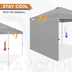 EAGLE PEAK Pop Up Canopy Tent with 1 Sidewall, Easy Setup Event Tent, Outdoor Sun Shade, Wheeled Carry Bag, Stakes and Guy Ropes, Instant Canopy 10x10, Light Gray