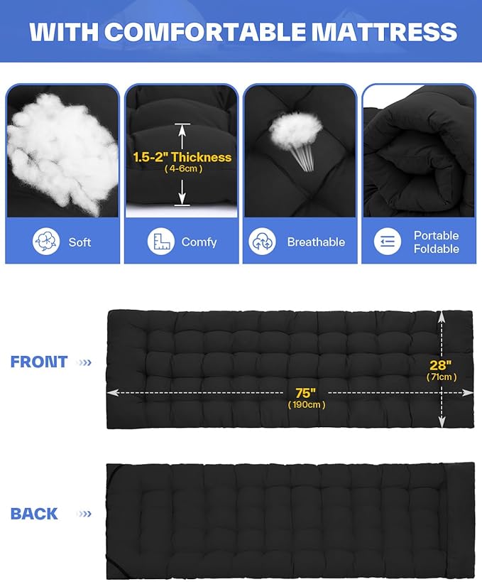 Sportneer Camping Cots for Adults: 1200D Double Layer Oxford Camping Cot with 2 Side Pockets - Heavy-Duty Comfort Cot Bed for Camping Travel Tent Day Outdoor & Home Guest, Ease of Setup