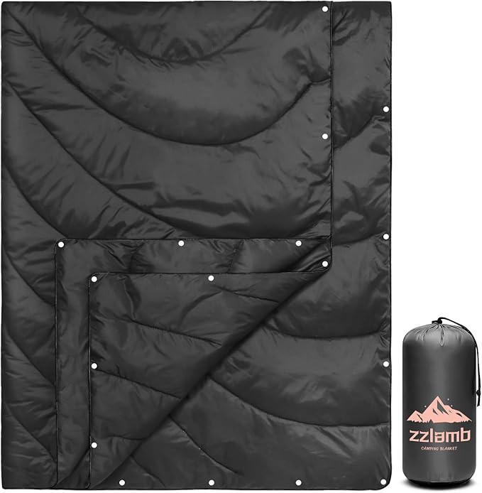 zzlamb Camping Blanket, Outdoor Lightweight Travel Blanket Puffy Portable Down Alternative, Windproof Warm Cloak with Snaps, Cozy Quilt Backpacking Picnic RV Plane Car Hammock Beach Climbing