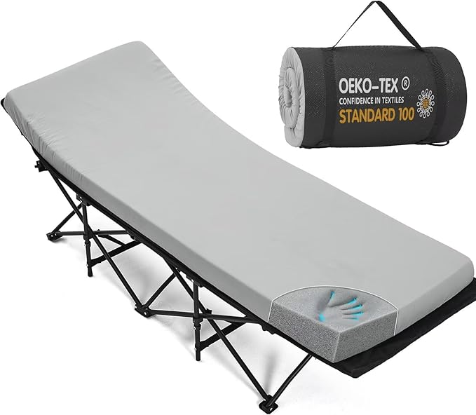 CYMULA Camping Cot Mattress 2in Memory Foam Sleeping Pad,Soft Warm Non-Slip Camping Mattress Topper with Retaining for Adults,Portable Roll up Pad for Travel(75 x30)（only Mattress）