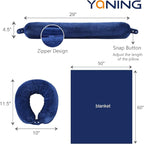 Multifunctional Neck Pillow, Soft Warm Blanket with Cozy Neck Pillow Case, Portable Blanket Set for Airplane, Camping, Car (Navy Blue)