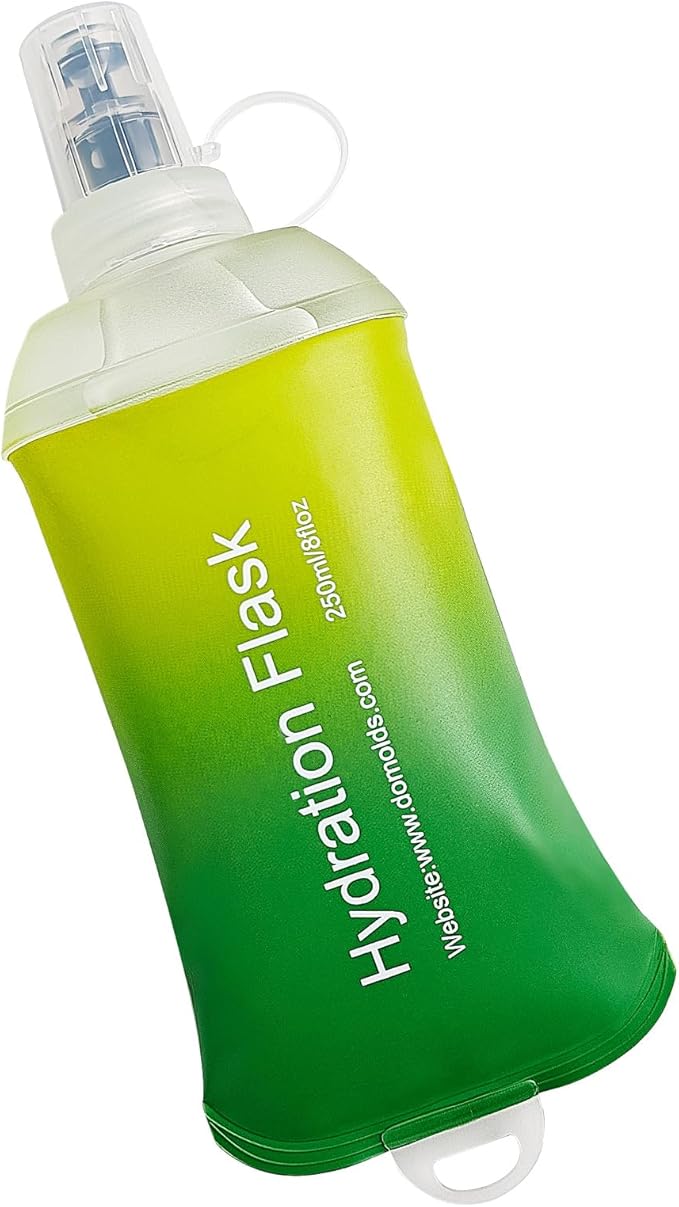 WILDREEDS 250ml Soft Flask, TPU Collapsible Soft Water Bottle for Hydration Pack, Running Vest, Folding Water Bottle for Hiking Cycling Climbing-1Pcs, Yellow to Green