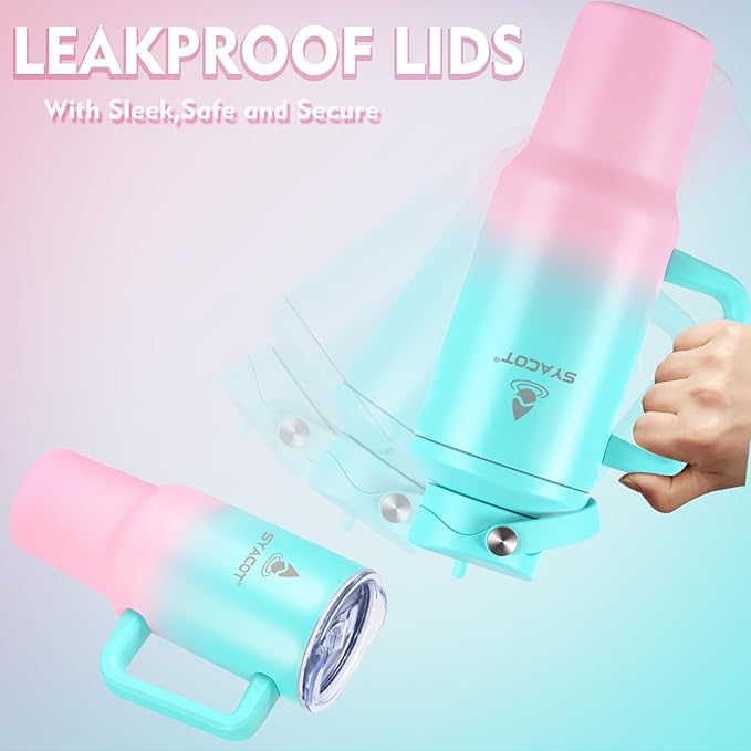 40 oz Tumbler with Handle and Straw or Convert to 40 oz Insulated Water Bottle Fits in Cup Holder. Stainless Steel Metal Water Flask with 2 Lids for Travel,Camping,Gym Sports Coffee Mug Thermal Cup