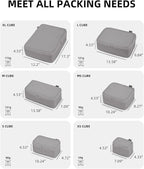 6 Set Compression Packing Cubes, Suitcase Storage Bags for Clothes and Travel Essentials (Silver Gray)