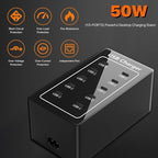 USB C Charger, 50W USB Charging Station for Multiple Devices, 10-Ports Power Hub Strip Smart Plug Charging Dock Charge Block Compatible with iPhone/Google/Tablet and More