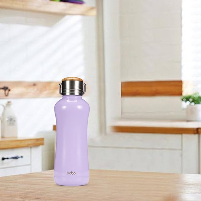 YOHKOH Mini Insulated Water Bottle With Bamboo Lid - 11.8oz Small Vacuum Insulated Water Bottle for Women Kids, 12 Hrs Hot & 24 Hrs Cold Stainless Steel Thermos Leak-Proof BPA-Free (11.8oz,Violets)