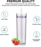Volhoply 20oz Plastic Skinny Tumblers Bulk 10 Pack,Double Wall Tumbler with Lid and Straw,BPA Free Matte Acrylic Iced Coffee Cups with Straw,Reusable Travel Cute Mug for Party,DIY Gift(Clear,10 Set)