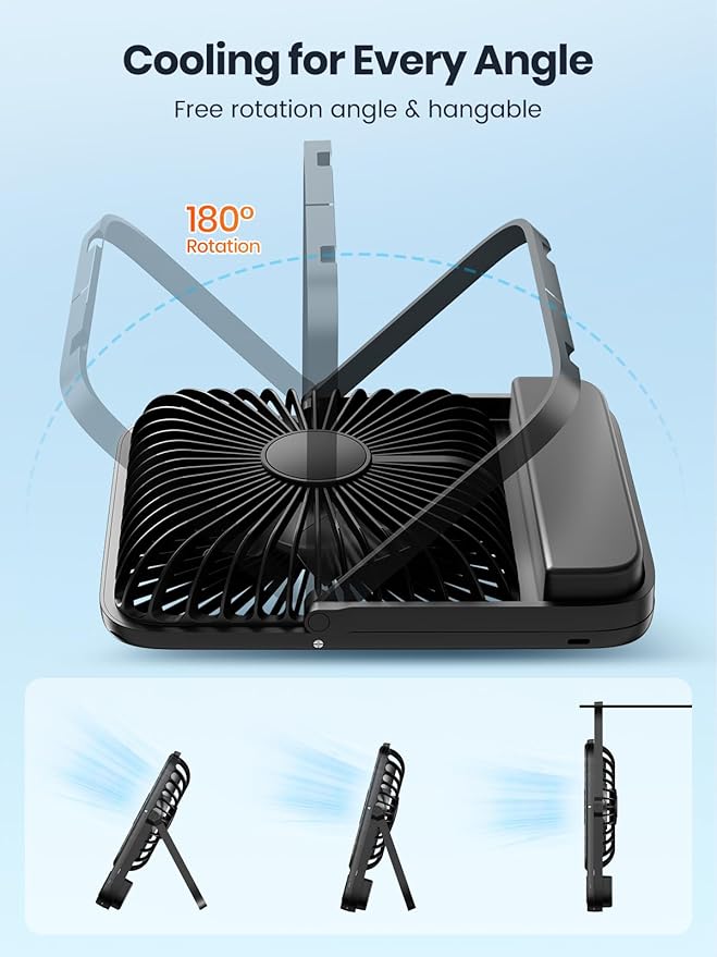 Warmco 10000mAh Portable Travel Fan 7-inch, [10-24H Runtime] Ultra-thin Digital Display Small Desk Battery Operated Fan for Camping, Office, Bedroom, Cruise Essentials 2025