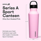 Corkcicle Sport Canteen - Keeps Drinks Cold 25 Hours - Stainless Steel Water Bottle - Triple-Insulated - Spill-Proof - Summer Drinkware Gift - Keeps Drinks Ice Cold - 32 oz - Sun-Soaked Pink