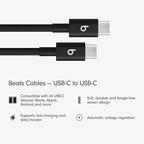 Beats USB-C to USB-C Woven Cable Fast Charging Durable/Tangle-Free Compatible Charger for Apple & Android Devices (1.5 m, 5 ft) - Bolt Black