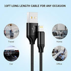 2 Pack iPhone Charger,iPhone 14 Wall Charger Cube Dual Port USB-A Adapter Block with 10FT USB A to Lightning Fast Charging Cable Cord for iPhone 14/13/12/11/Pro Max/Pro/Plus,8 Plus/7/6/XS/XR/X/SE,iPad