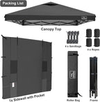 KAMPKEEPER 10x10 Pop Up Canopy Tent with Sidewall - Easy Setup Sun Shelter, Outdoor Shade with Vented Roof for Backyard | UV & Rain Portable Instant Camping Beach Canopy Tents (Black)